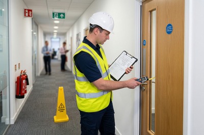Engineer completing a fire door site survey and scope definition