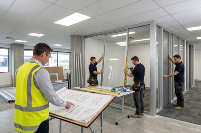 Construction team delivering commercial fit out works to the agreed project plan