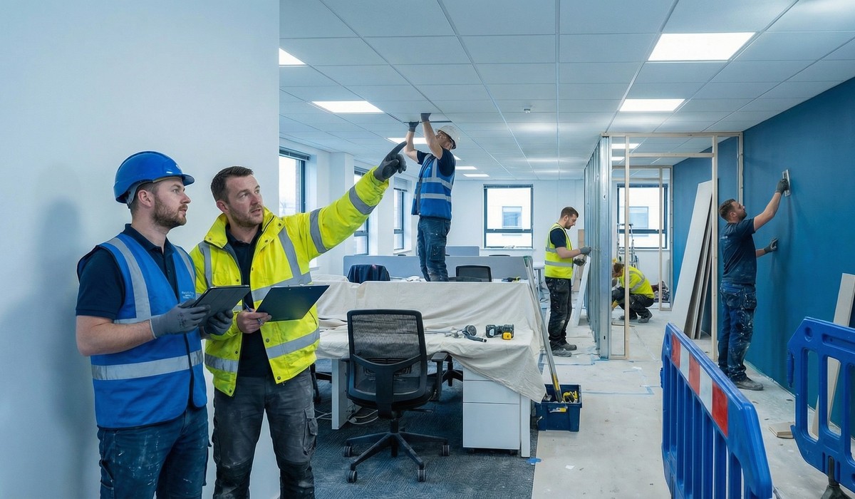 Commercial fit out team coordinating internal remedial works in a live project environment