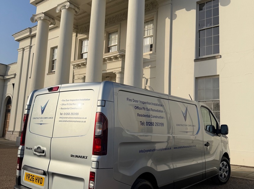 Close-up of compliant fire door components